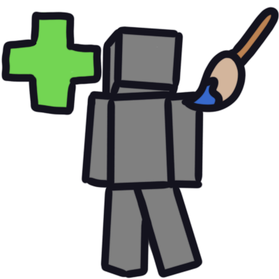 a green plus sign in the top left corner; a painbrush paints a blank grey minecraft player skin.